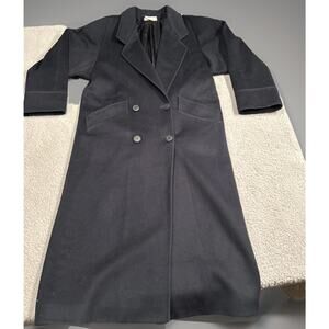 Vintage Morton Bernard Navy Blue Wool Coat Womens M Made in Yugoslavia Long 48”